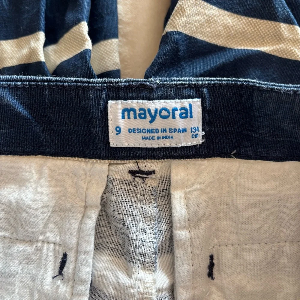 Mayoral Kids Shorts in Navy and Cream Stripes